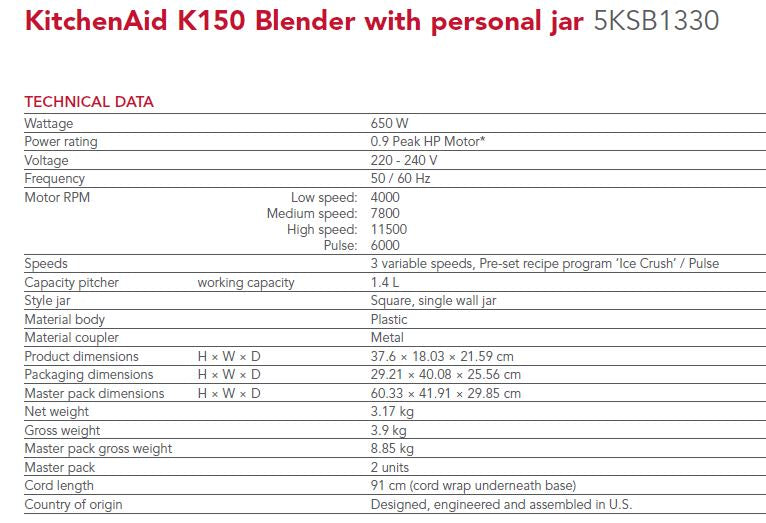 K150 Blender with personal jar Empire Red