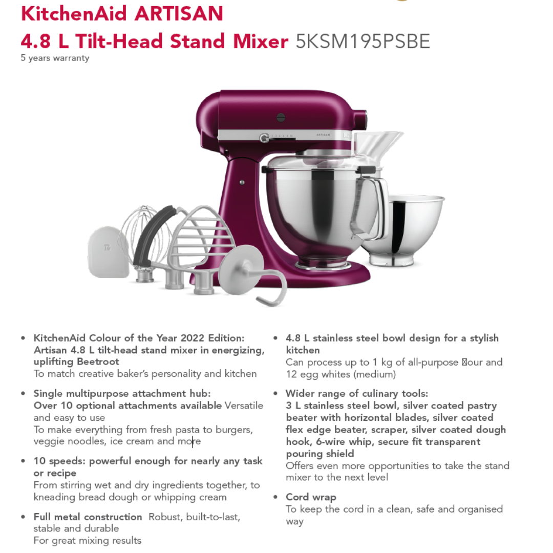 4.8L Stand Mixer Beetroot